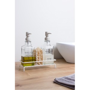 2 Pcs Square Glass Soap Dispenser Set With Metal Stand/White