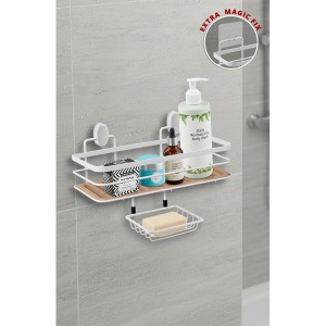 Due Eco Magic and Screw Fix Rectangle Maxi Shampoo Holder + Soap Holder 13X30 cm-White