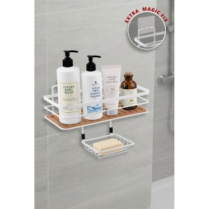 Wood Eco Magic and Screw Fix Rectangle Maxi Shampoo Holder + Soap Holder 13X30 cm-White