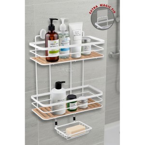 Due Eco Magic and Screw Fix Rectangle Two Tier Maxi Shampoo Holder + Soap Holder 13x30 cm-White