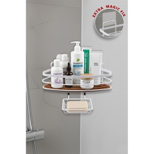 Wood Eco Magic and Screw Fix  Shower Corner + Soap Holder 21 cm-White