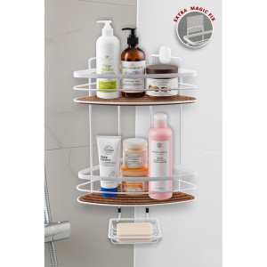 Wood Eco Magic and Screw Fix  Two Tier Shower Corner + Soap Holder 21 cm-White