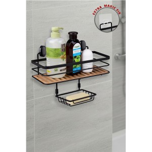Due Eco Magic and Screw Fix Rectangle Maxi Shampoo Holder + Soap Holder 13X30 cm-Black