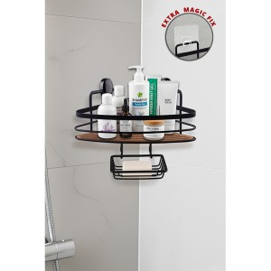 Wood Eco Magic and Screw Fix Shower Corner + Soap Holder 21 cm-Black