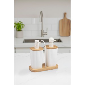 Double Liquid Soap Dispenser with Bamboo Tray