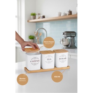 3 Piece Tea, Coffee & Sugar Canister Set with Bamboo Tray
