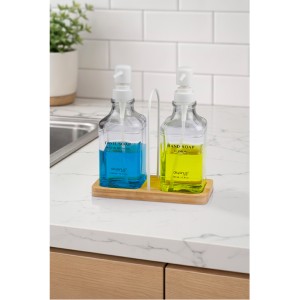 Double Glass Liquid Soap Dispenser with Bamboo Tray