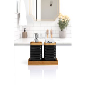 3 Pcs Bathroom Accessory Set with Bamboo Tray / black