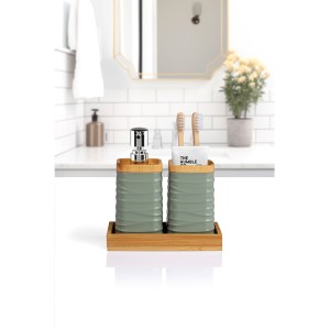 3 Pcs Bathroom Accessory Set with Bamboo Tray / Mint