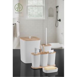 Safir Bathroom Set (6 pcs) / Bamboo / White
