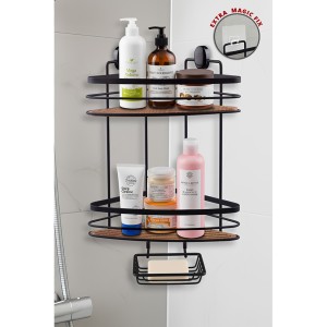 Iki Katli Üçgen Sampuanlik & Sabunluk 21 cm / Siyah / Ahsap