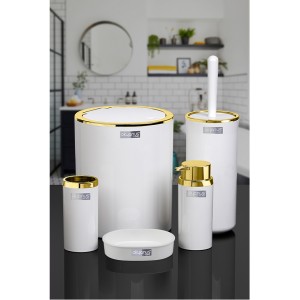 Yuvarlak 5 li Banyo Seti  / Altın Aksesuar / Beyaz